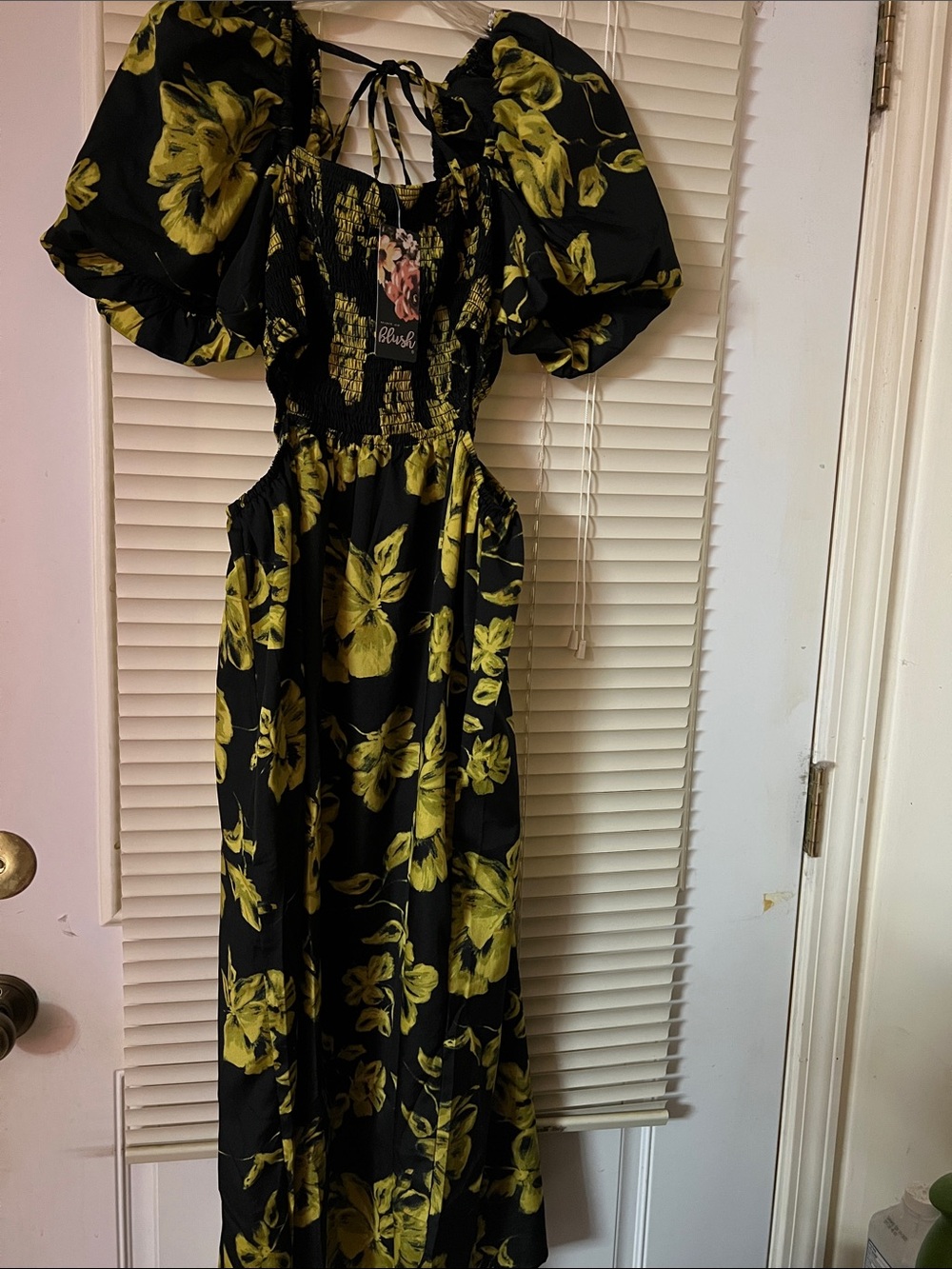 Black Maxi Dress with Yellow Floral Print
